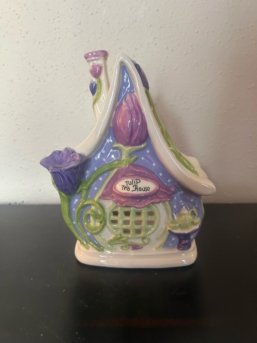 Tulip Tea House Ceramic Fairy House - Purple & White